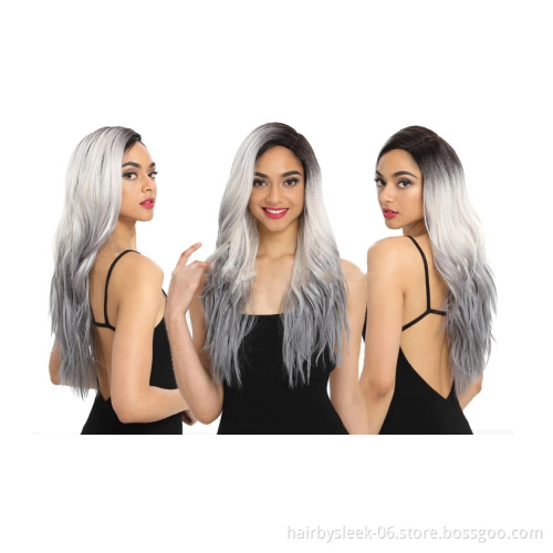 28 inches long curly silk base classic full quality 13x6 colored bangs lace front heat resistant synthetic hair wigs for women